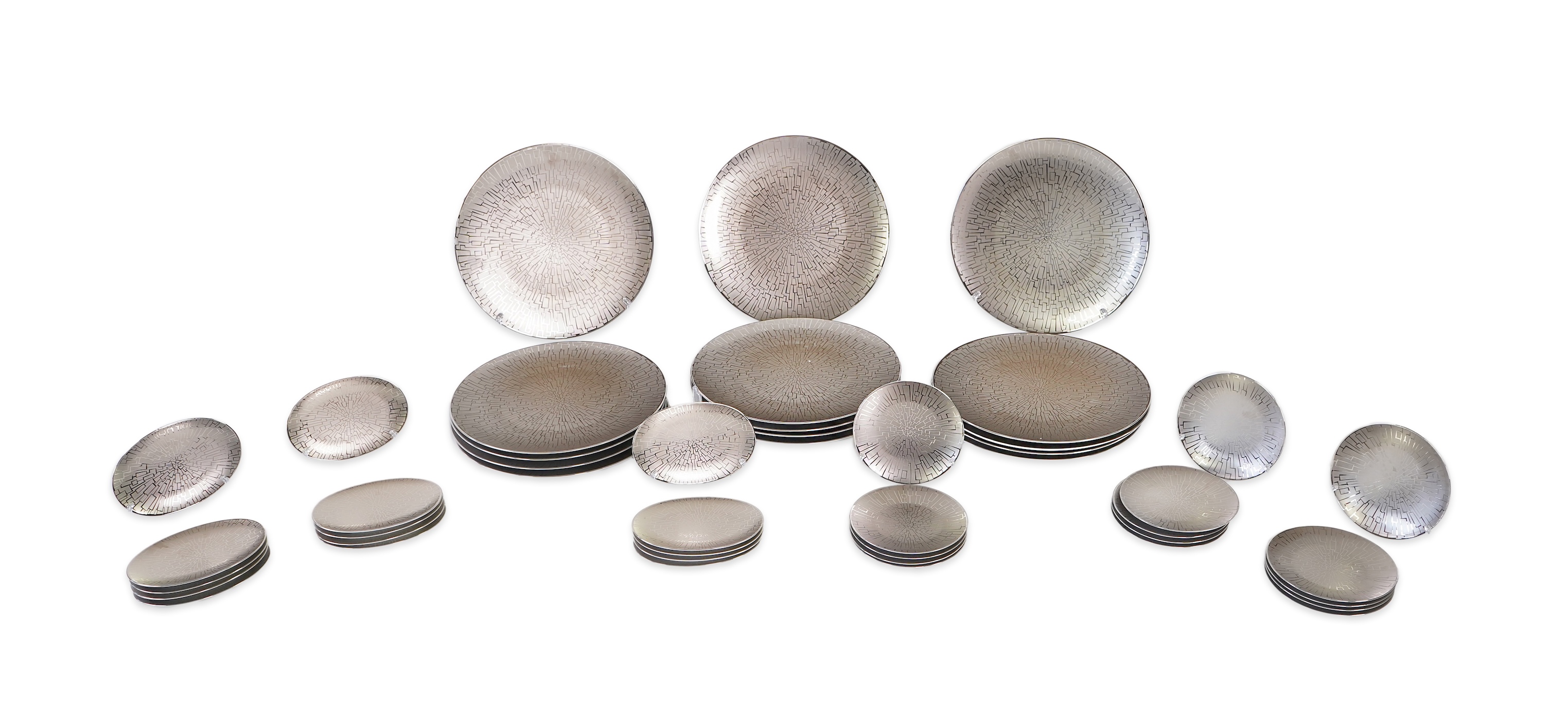 A collection of Rosenthal studio line TAC Gropius Skin platinum dinnerware, largest 33cm in diameter